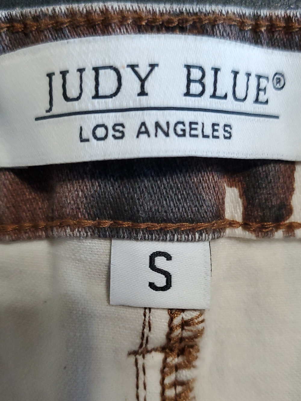 Judy Blue Cow Print High-Rise Denim, Raw Hem Shorts - Brown/White. Small - Picture 8 of 9